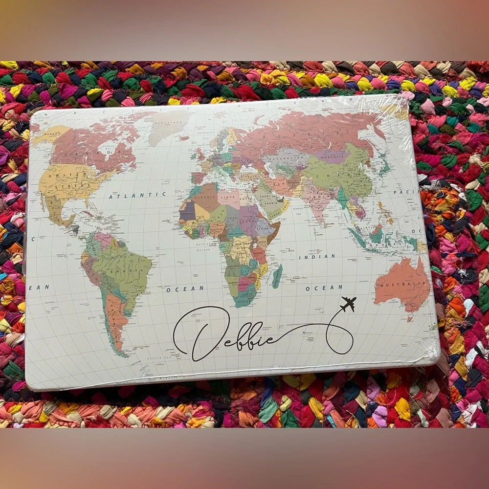 MACBOOK PRO 14.2 INCHES HARDSHELL CASE WITH MAP AND THE NAME DEBBIE ON IT